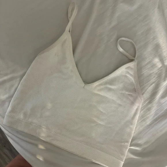Garage White Ribbed Crop Top - Picture 1 of 2
